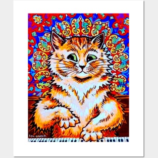 Cat Playing a Piano : A Louis Wain abstract psychedelic Art Print Posters and Art